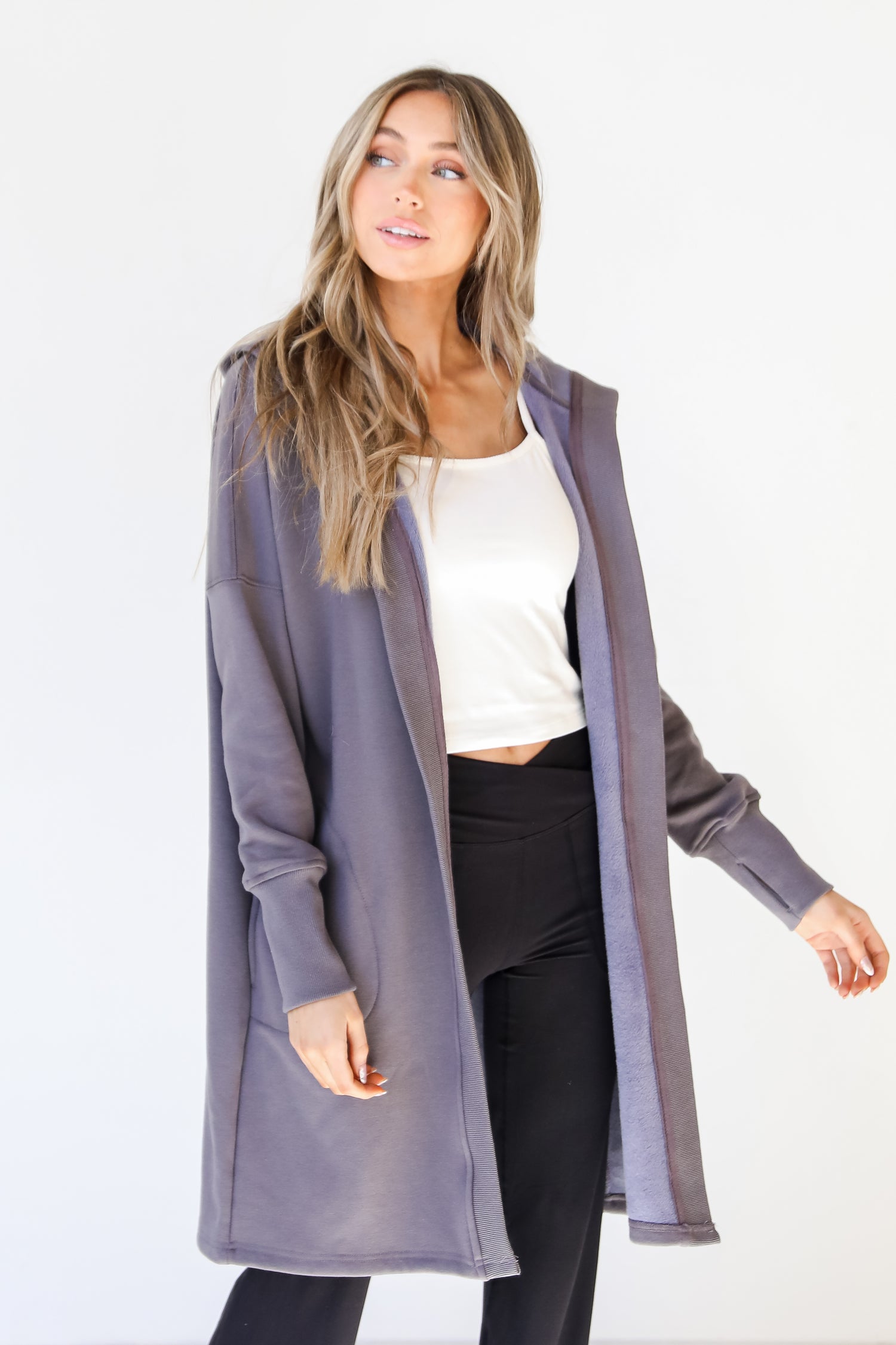 fleece Hooded Cardigan front view