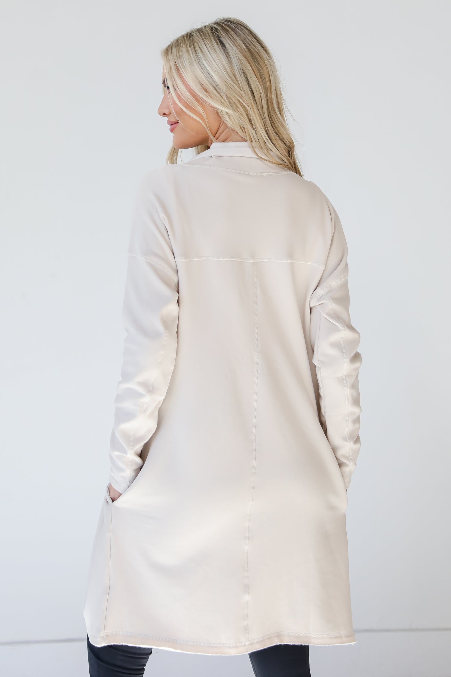 white fleece Cardigan back view