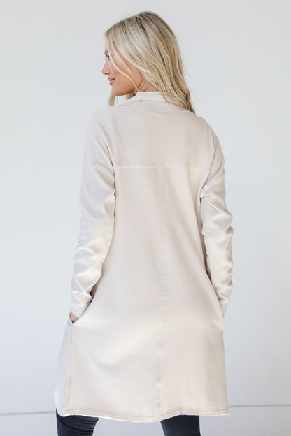 white fleece Cardigan back view