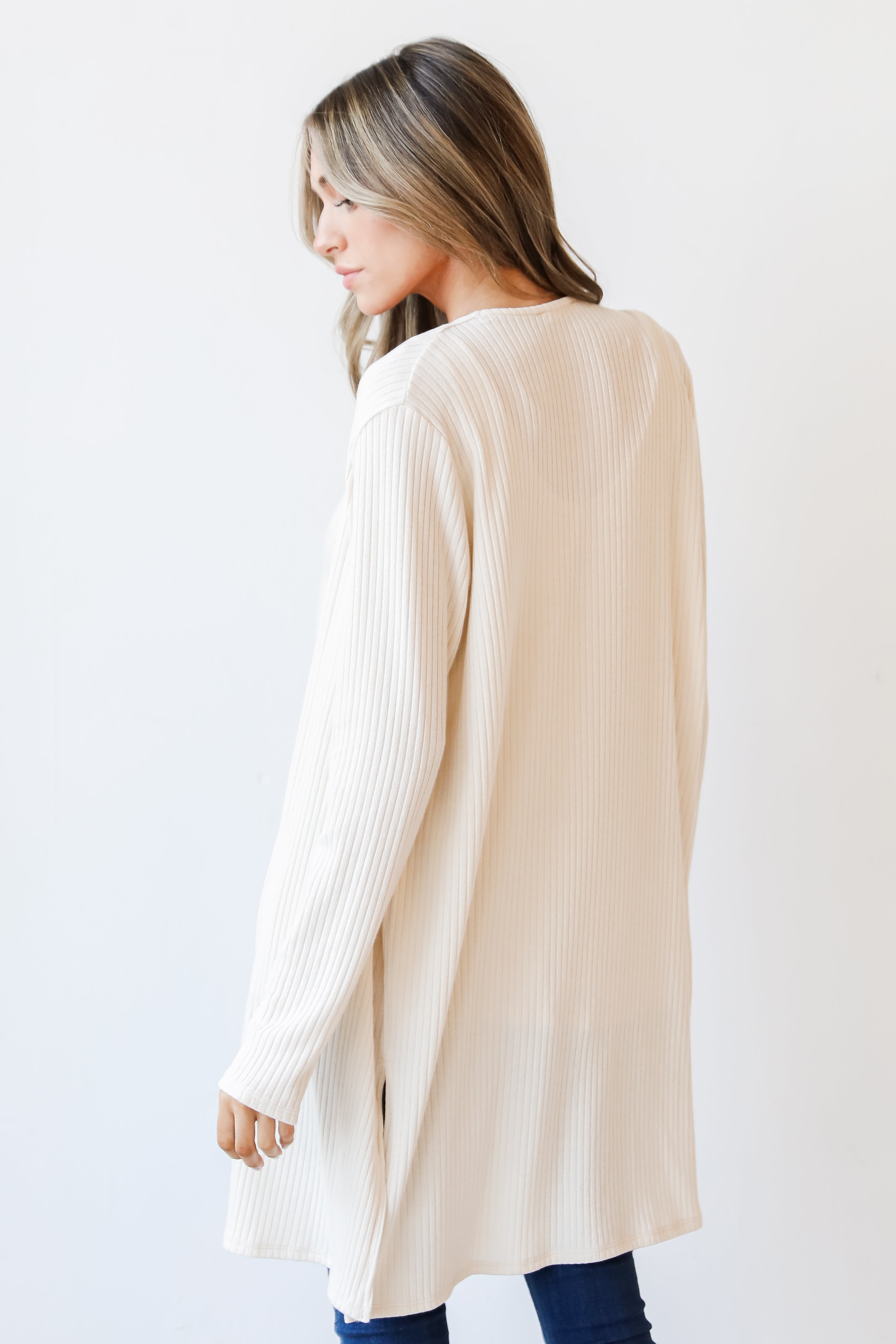 Ribbed Cardigan back view