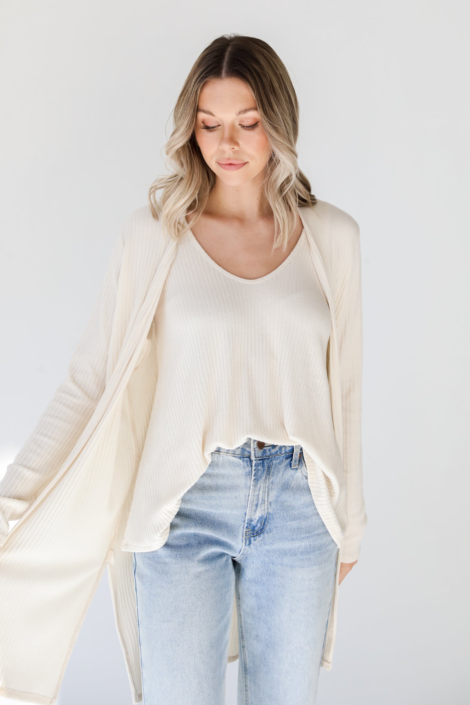 Ribbed Cardigan front view