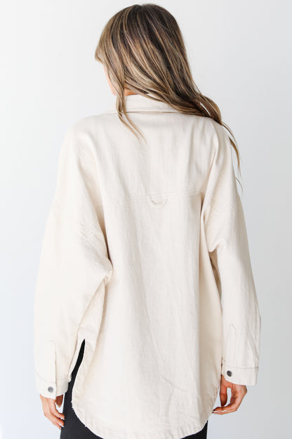 ivory denim Shacket back view