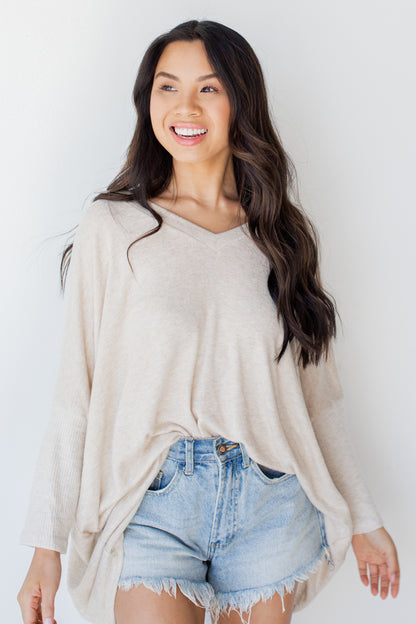Brushed Knit Top in oatmeal front view