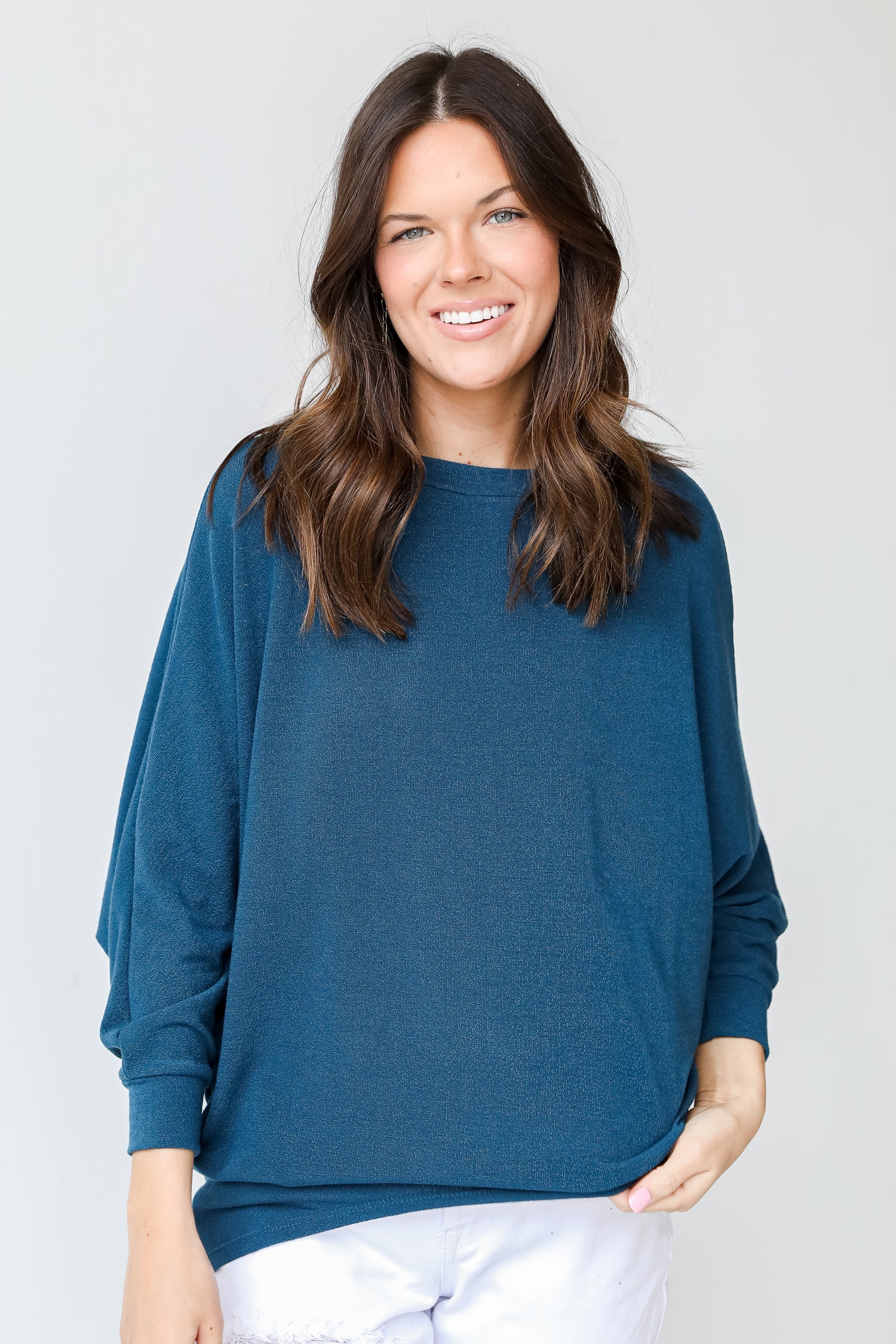 Knit Top in teal front view