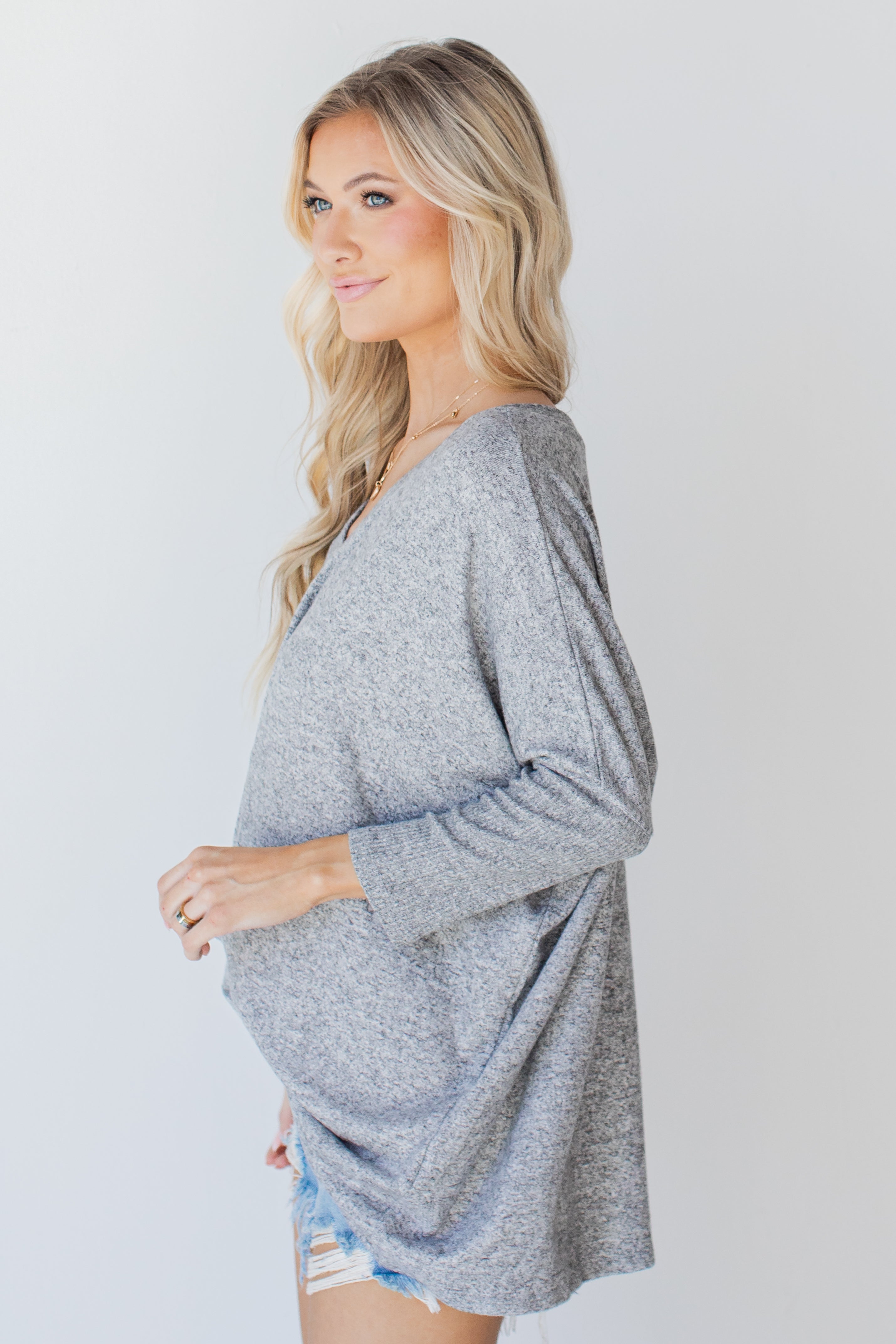 Brushed Knit Top in heather grey side view