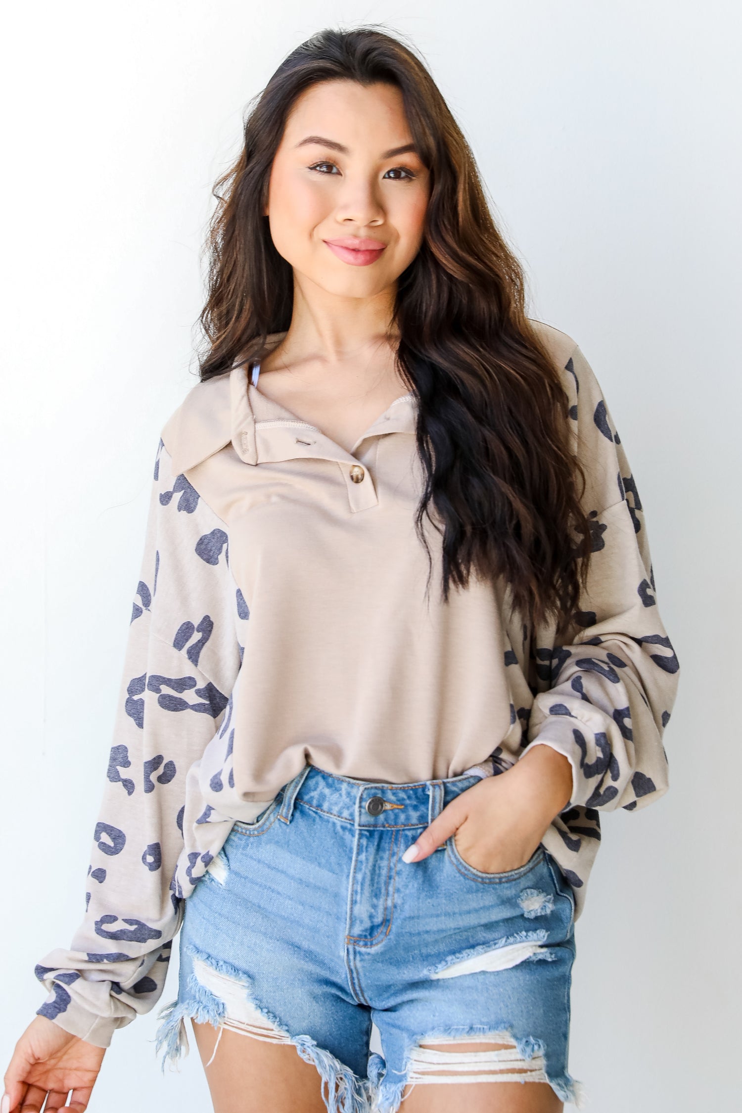 Leopard Collared Top front view