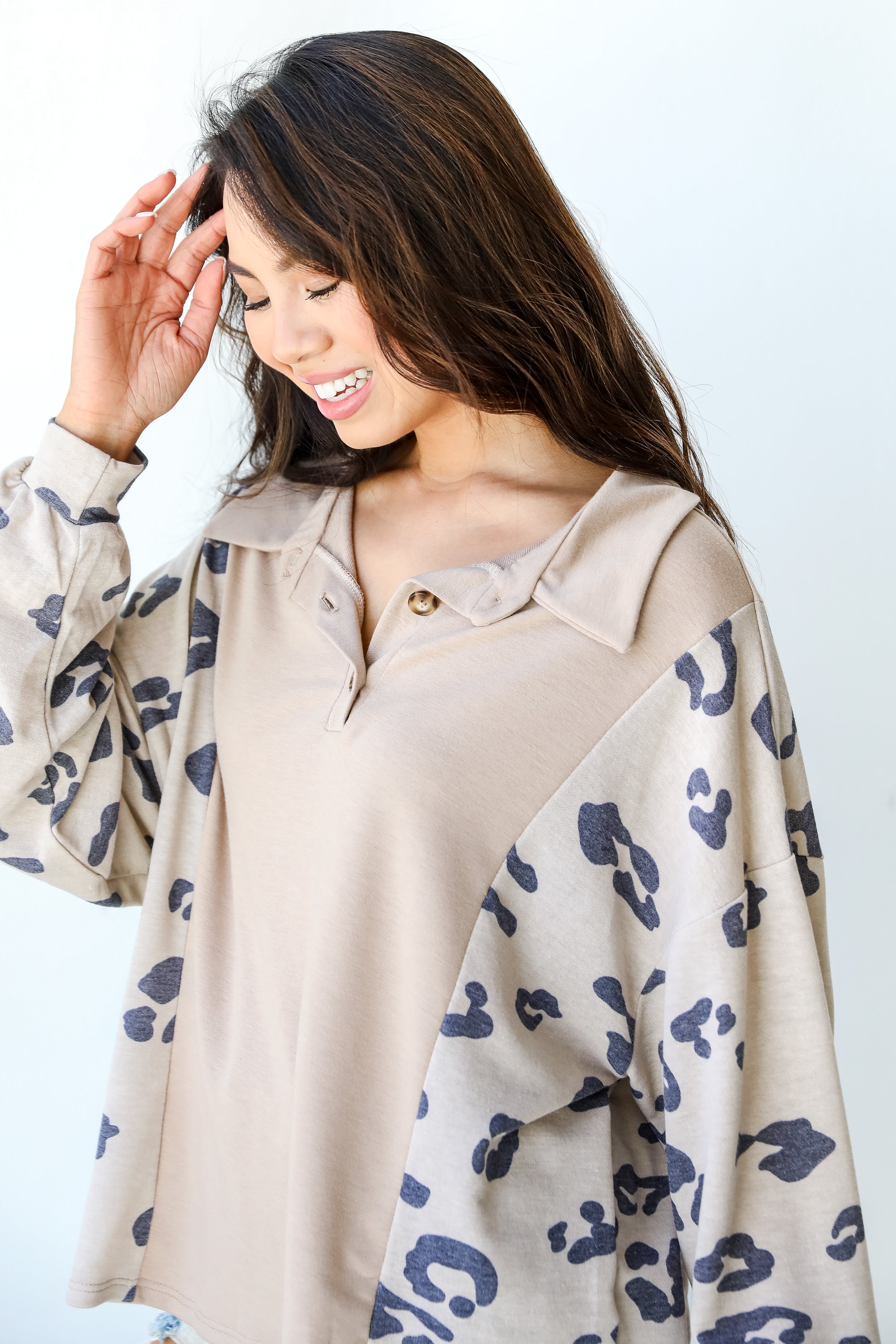 Leopard Collared Top side view