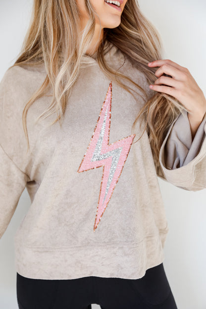 Terry Cloth Lightning Bolt Hoodie on model