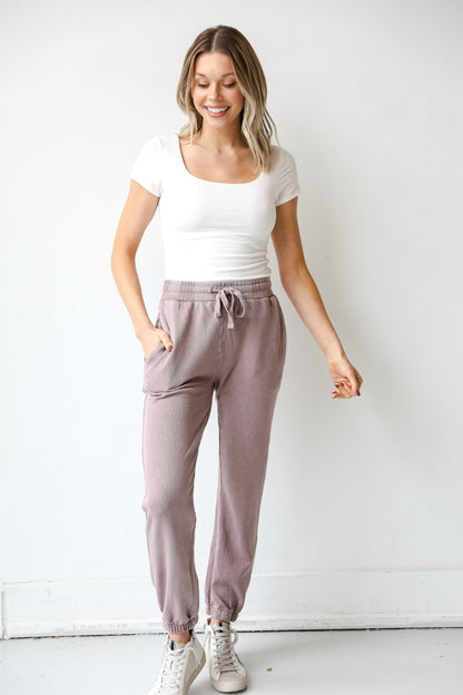 purple Joggers on model