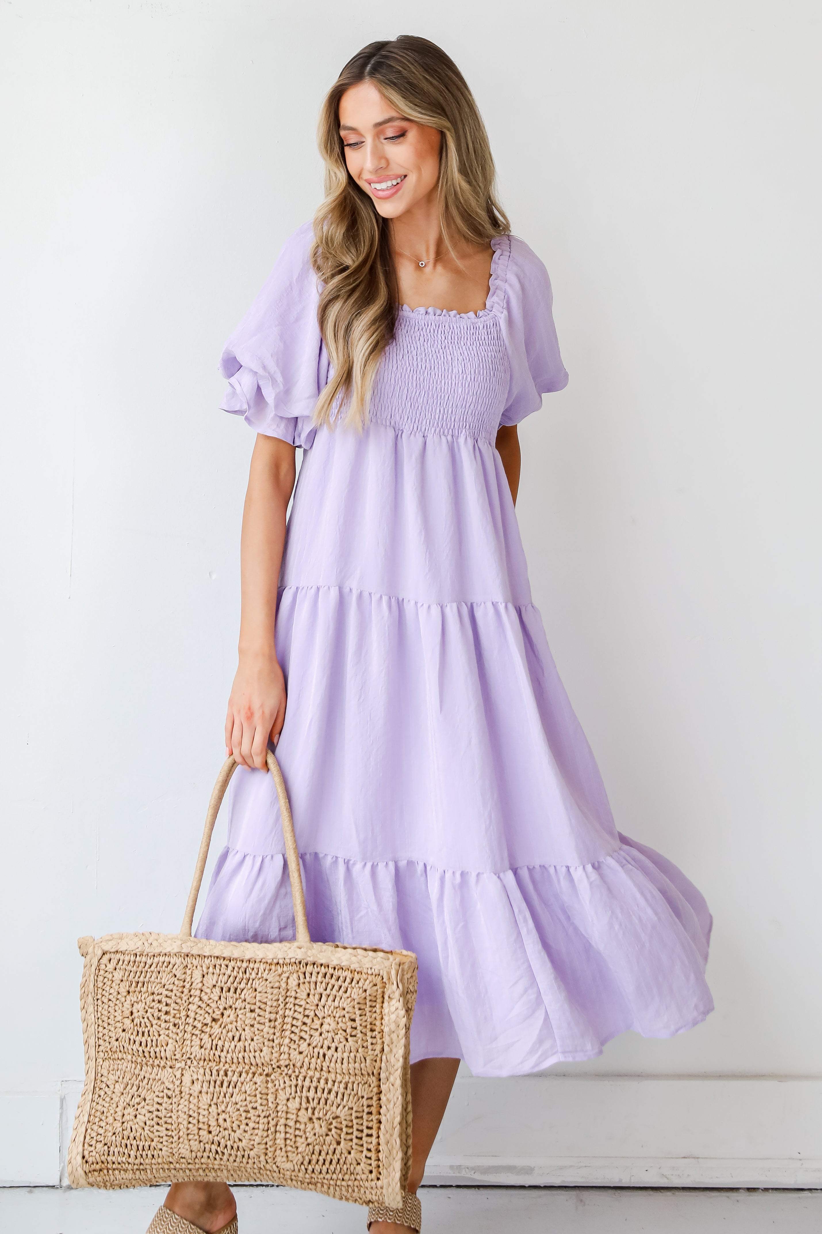 purple Tiered Midi Dress