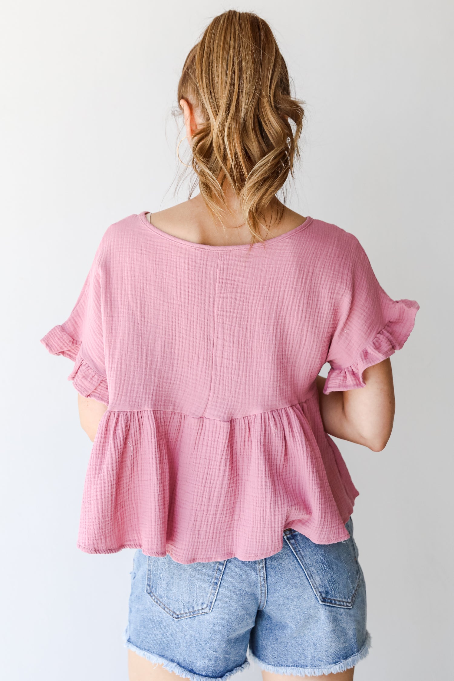 Linen Babydoll Top in mauve back view