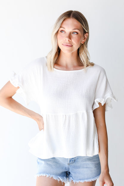 Linen Babydoll Top in white