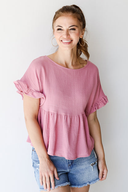 Linen Babydoll Top in mauve