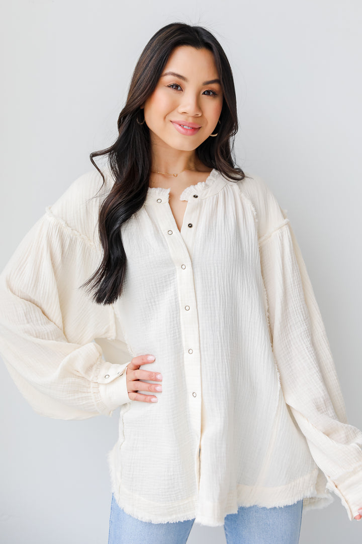 Linen Blouse in ivory front view