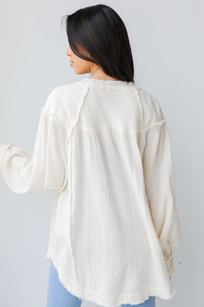 Linen Blouse in ivory back view