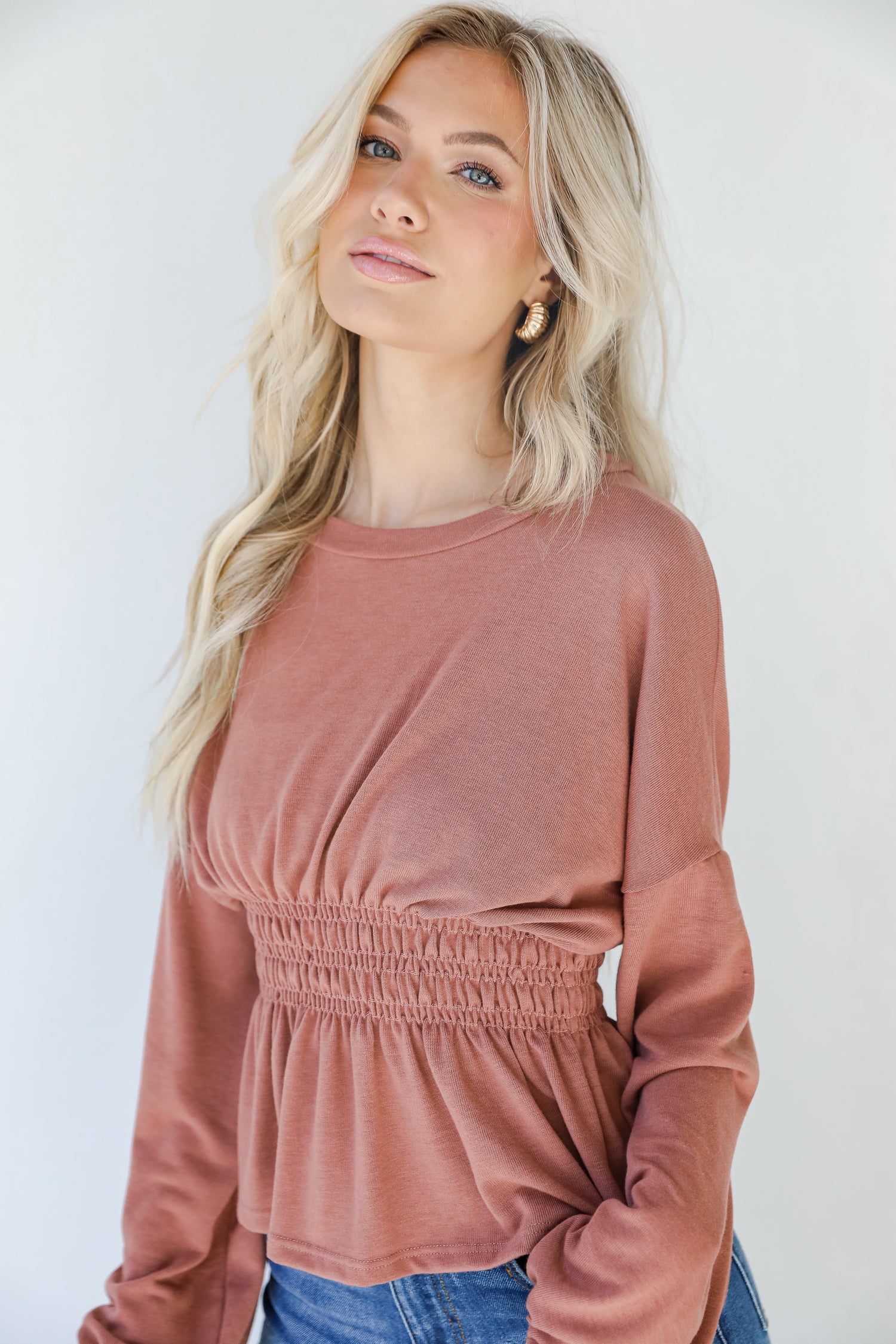 Smocked Blouse on model