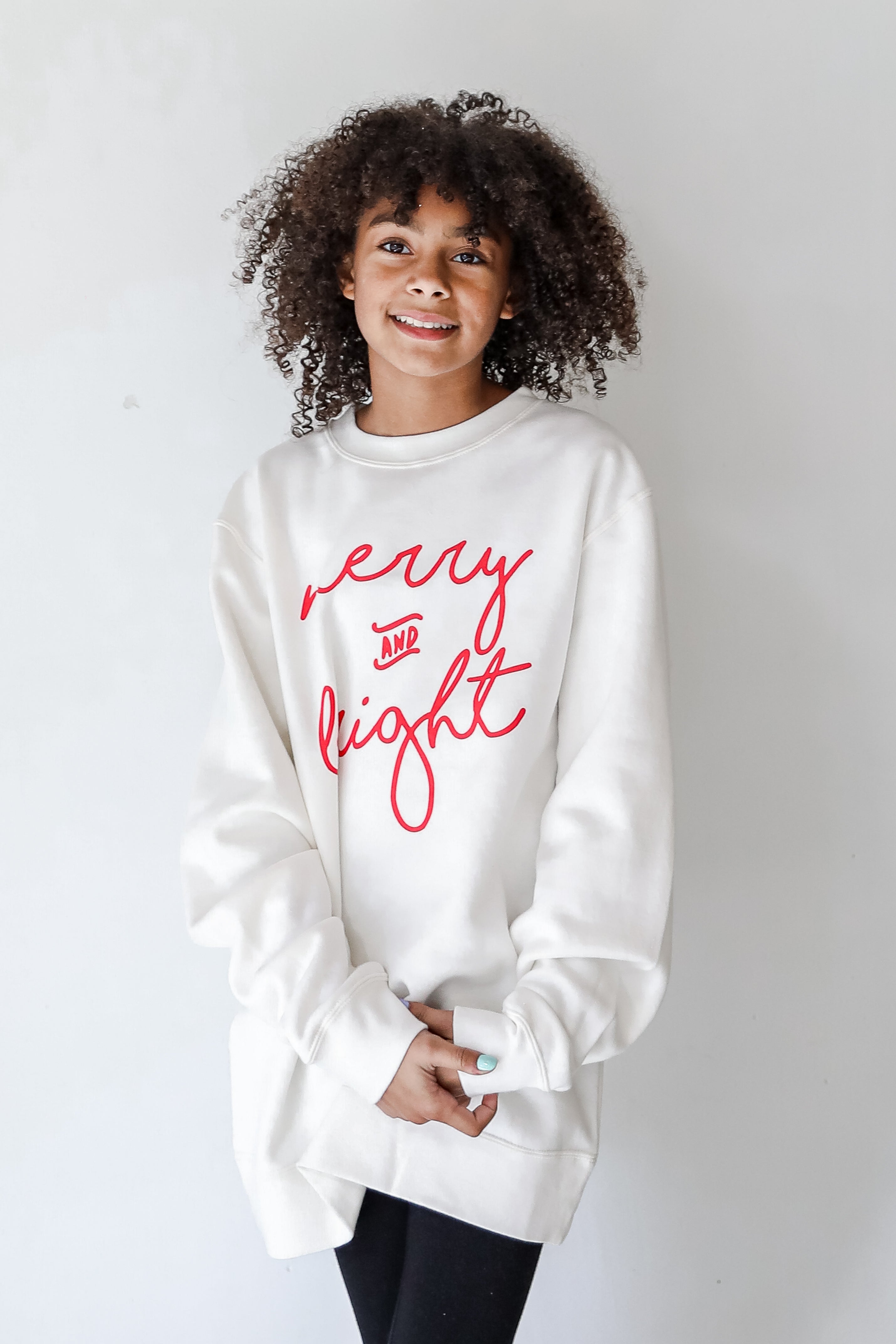 Youth Merry And Bright Pullover on model