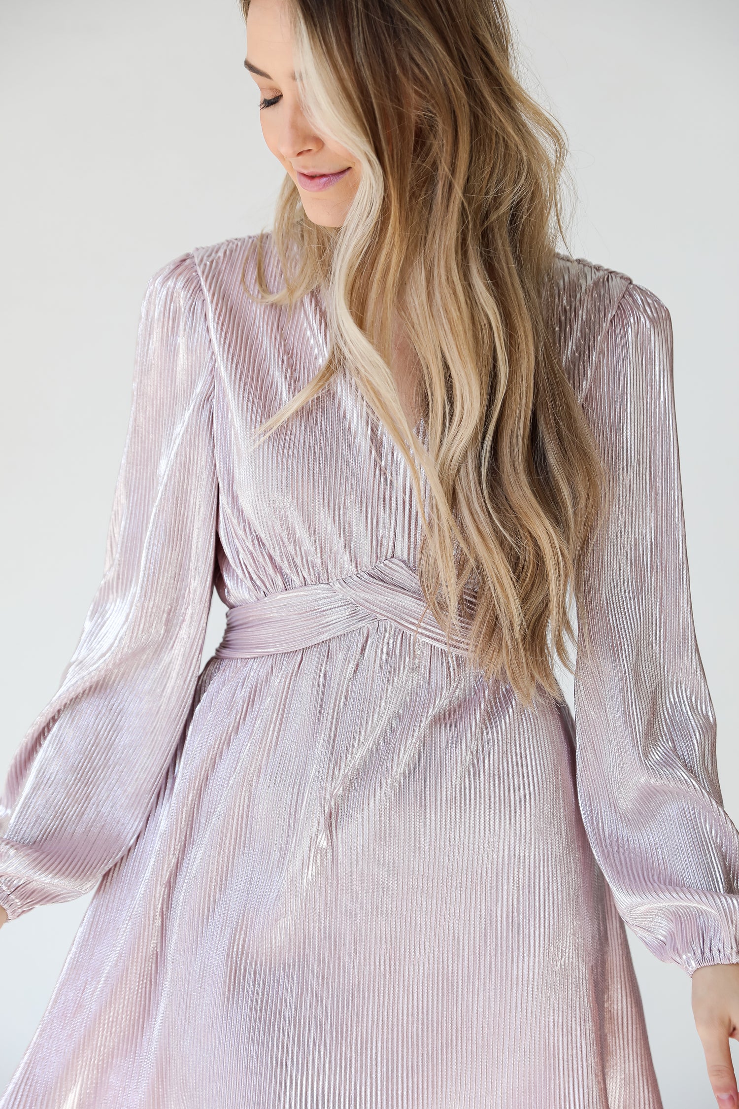 Metallic Mini Dress on model