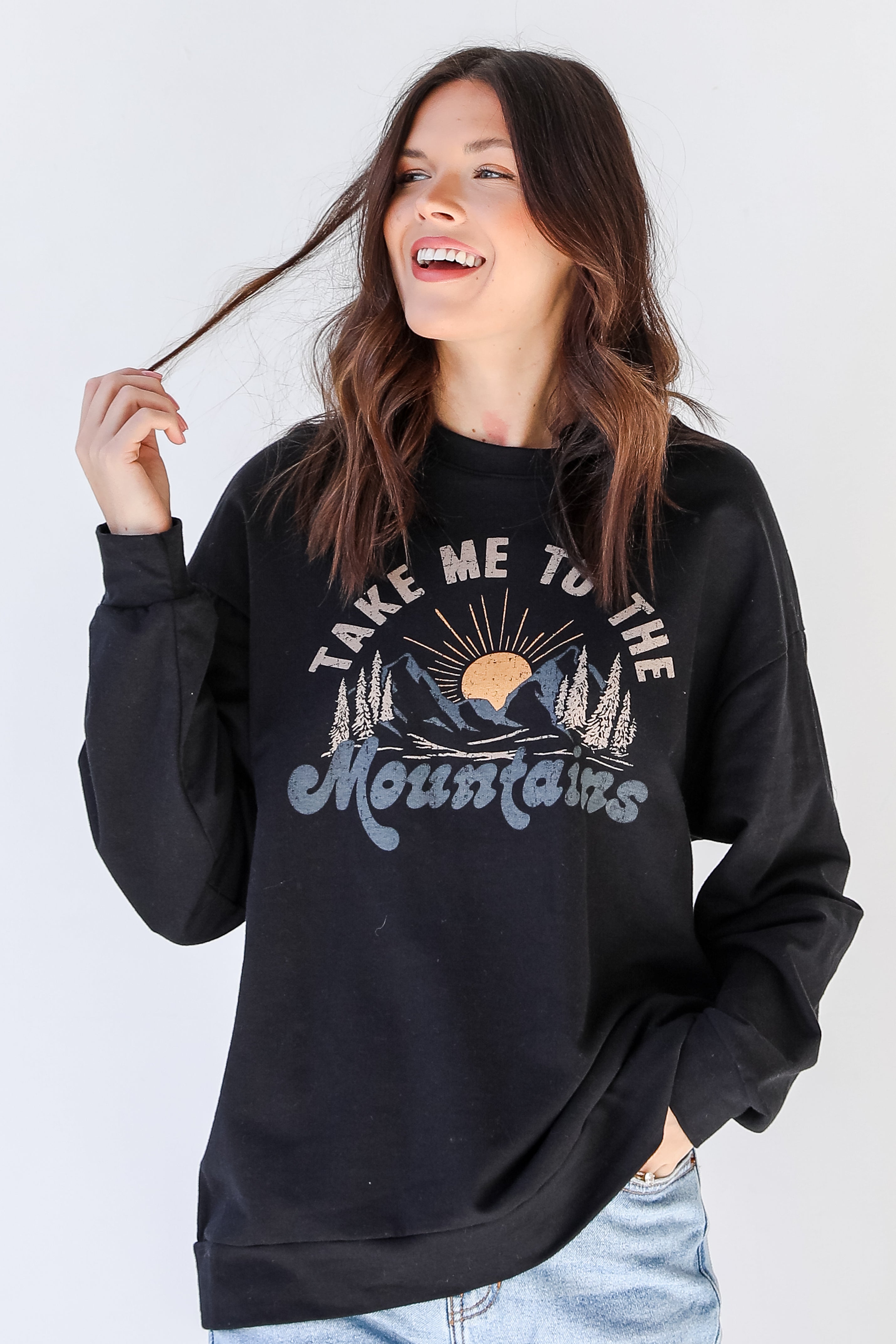 Take Me To The Mountains Pullover on model