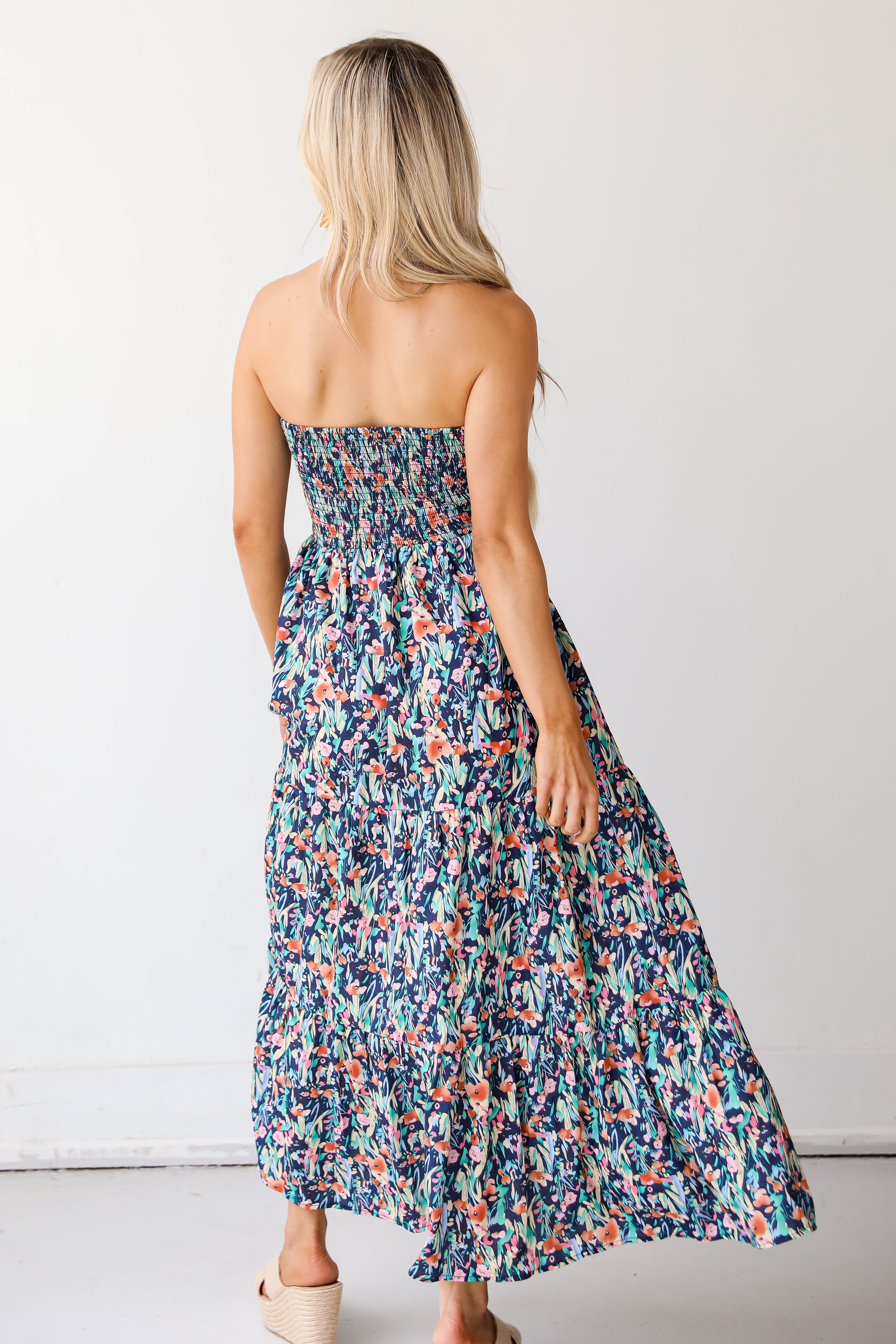 tropical Strapless Maxi Dress back view