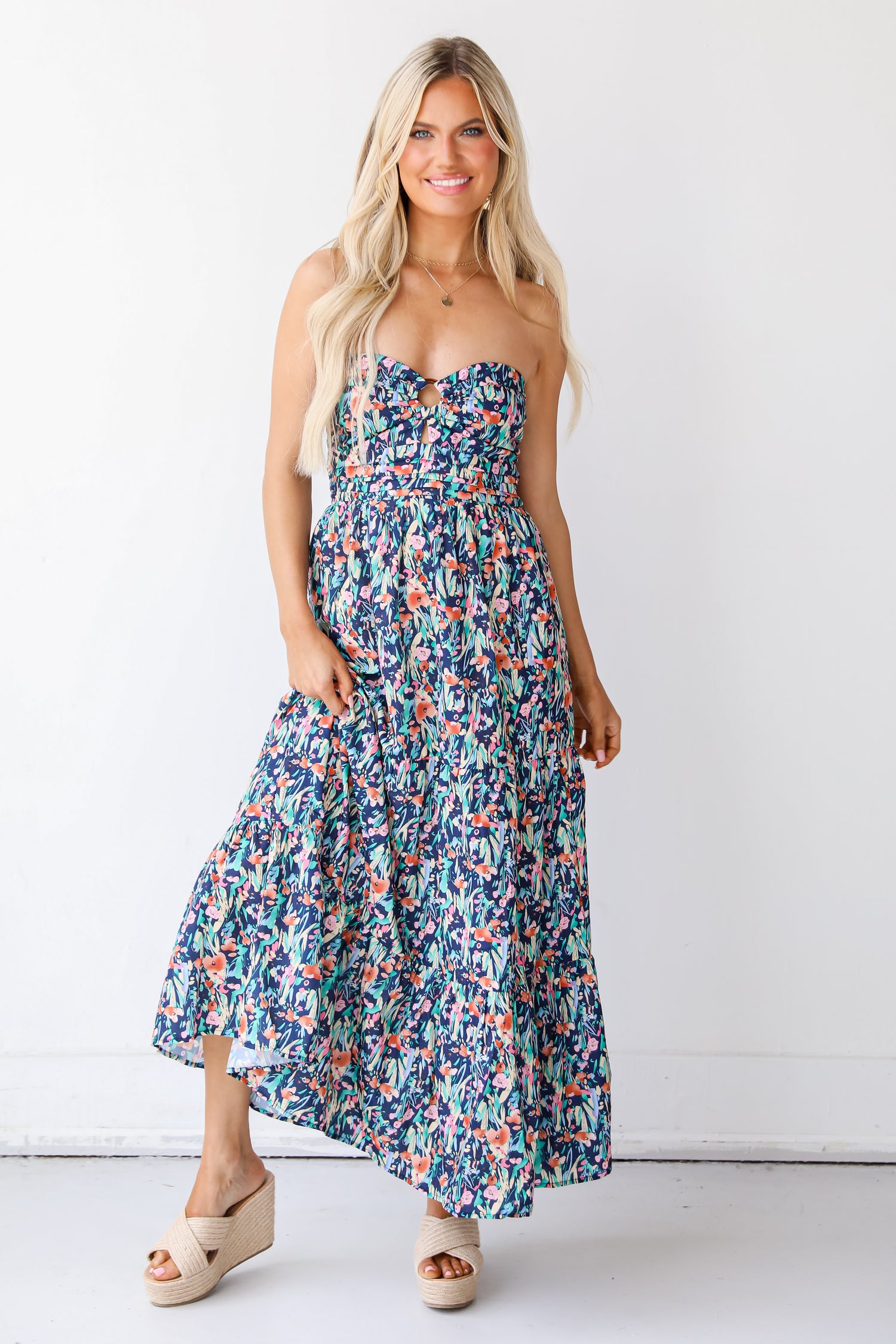 tropical Strapless Maxi Dress
