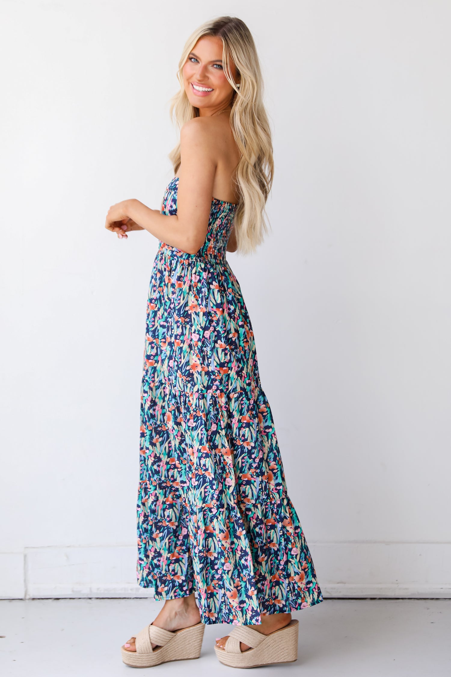 tropical Strapless Maxi Dress side view