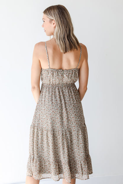 green floral midi dress back view