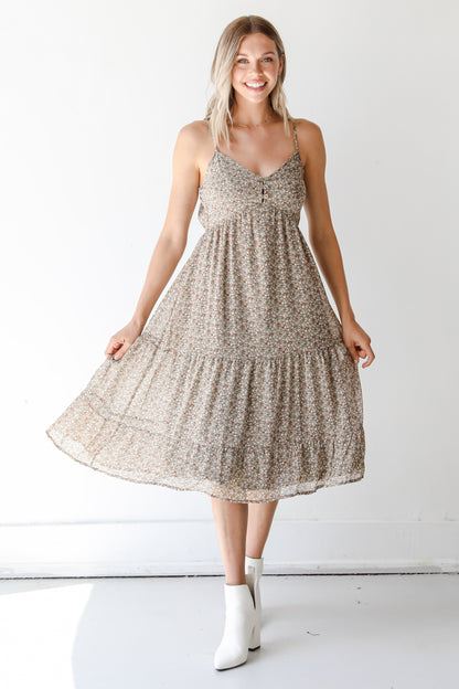 green floral midi dress