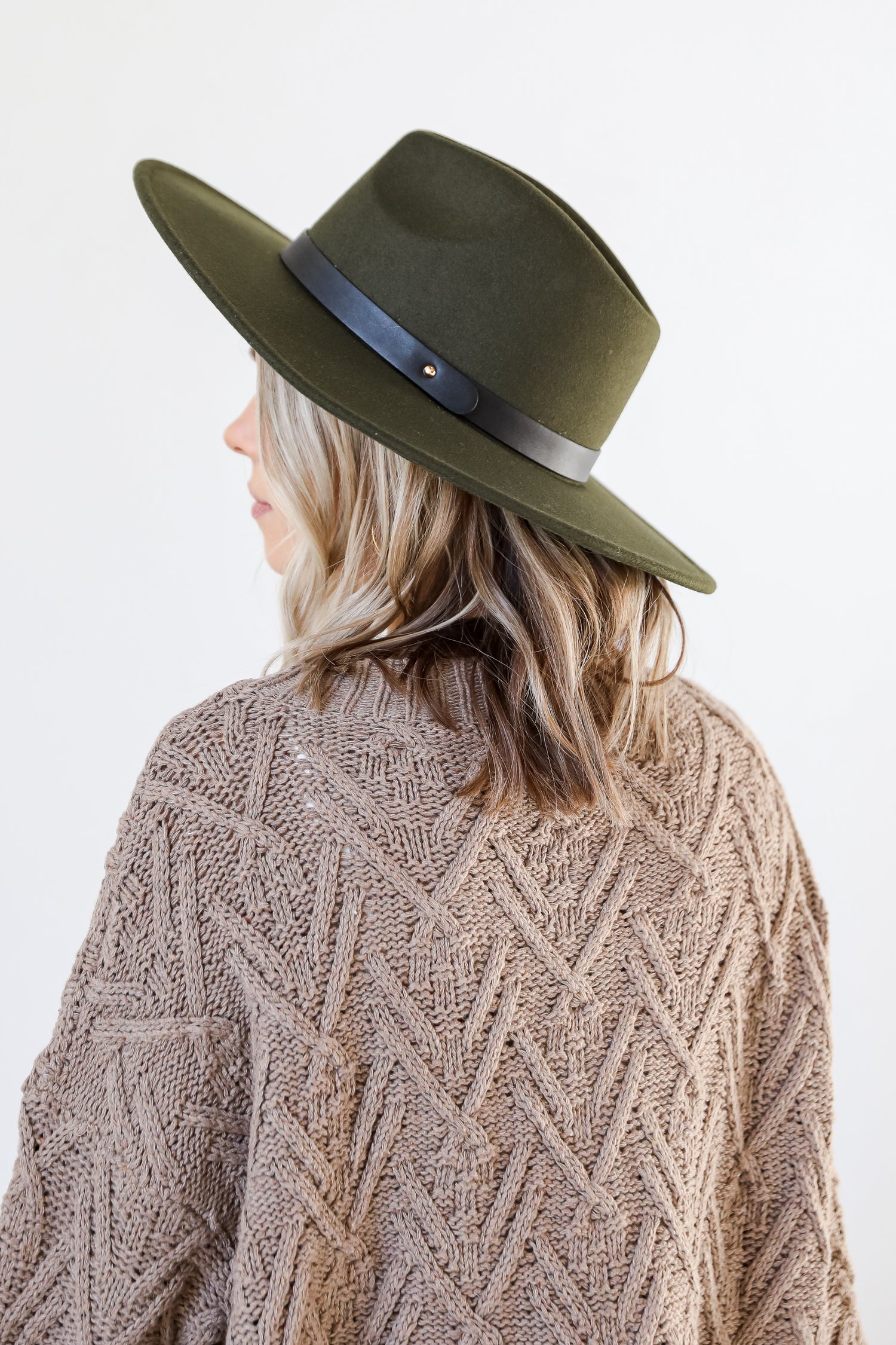 olive Wide Brim Banded Felt Hat