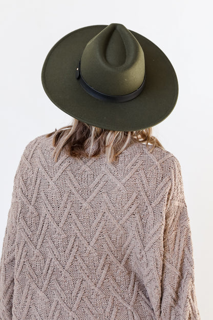 olive Wide Brim Banded Felt Hat back view