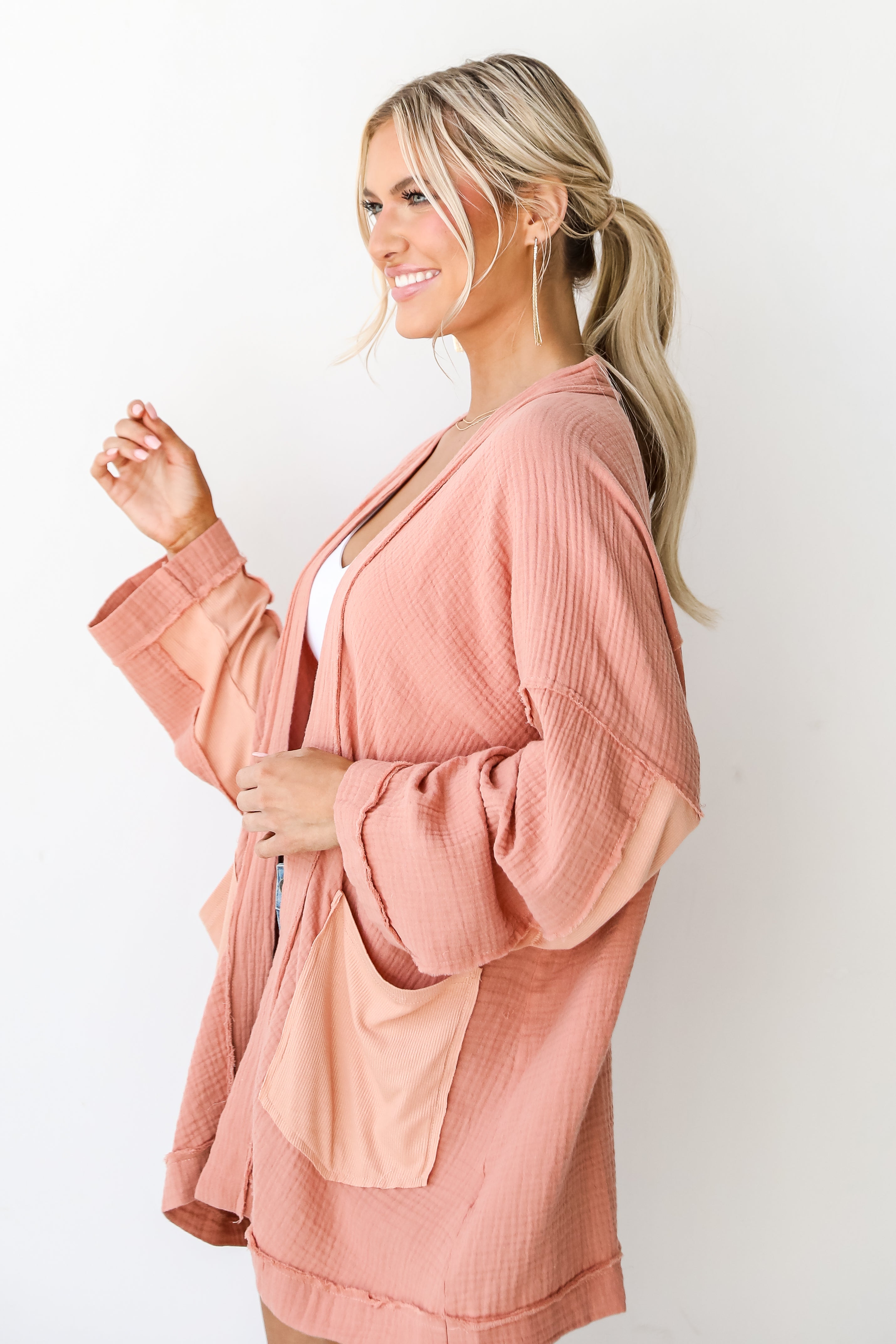 Linen Cardigan side view