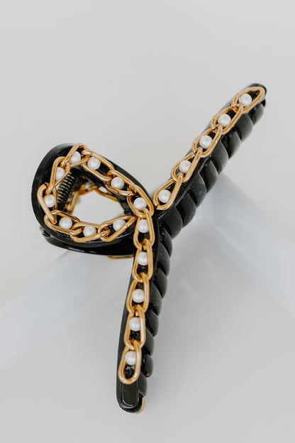 Pearl Chain Claw Hair Clip close up
