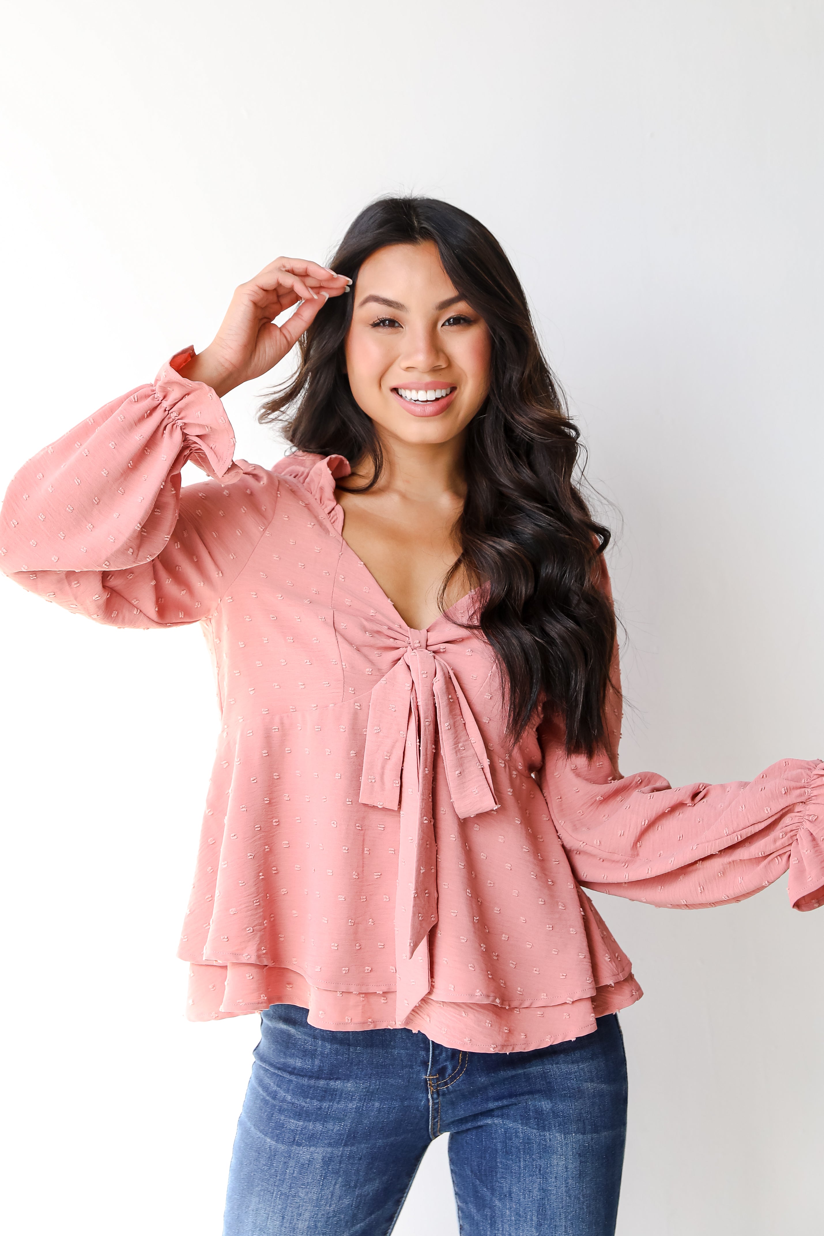 Swiss Dot Blouse on model