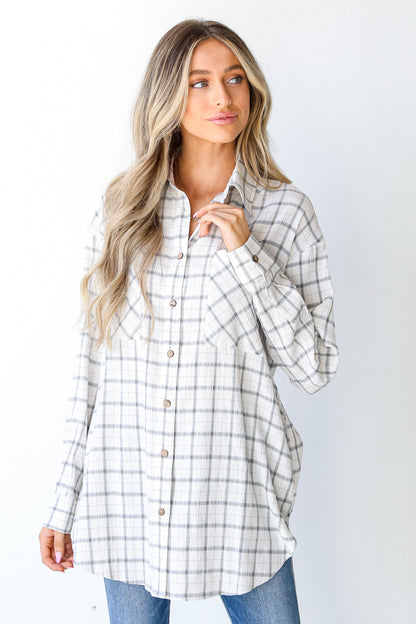 Plaid Button-Up Blouse