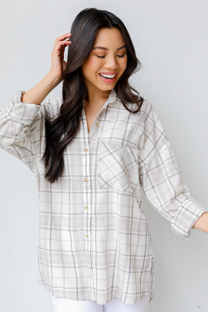 Plaid Button-Up Blouse front view