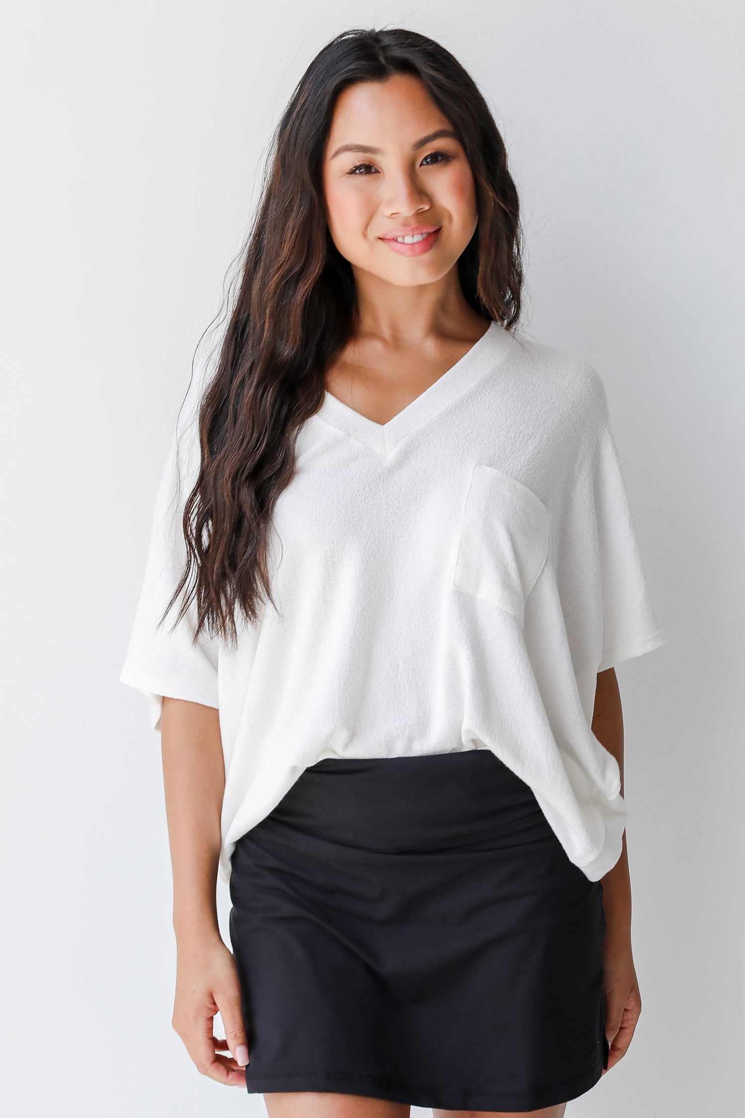 Oversized Knit Top in white on model