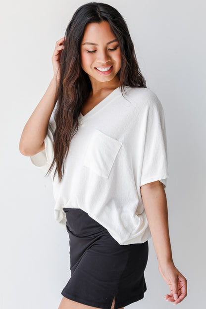 Oversized Knit Top in white side view