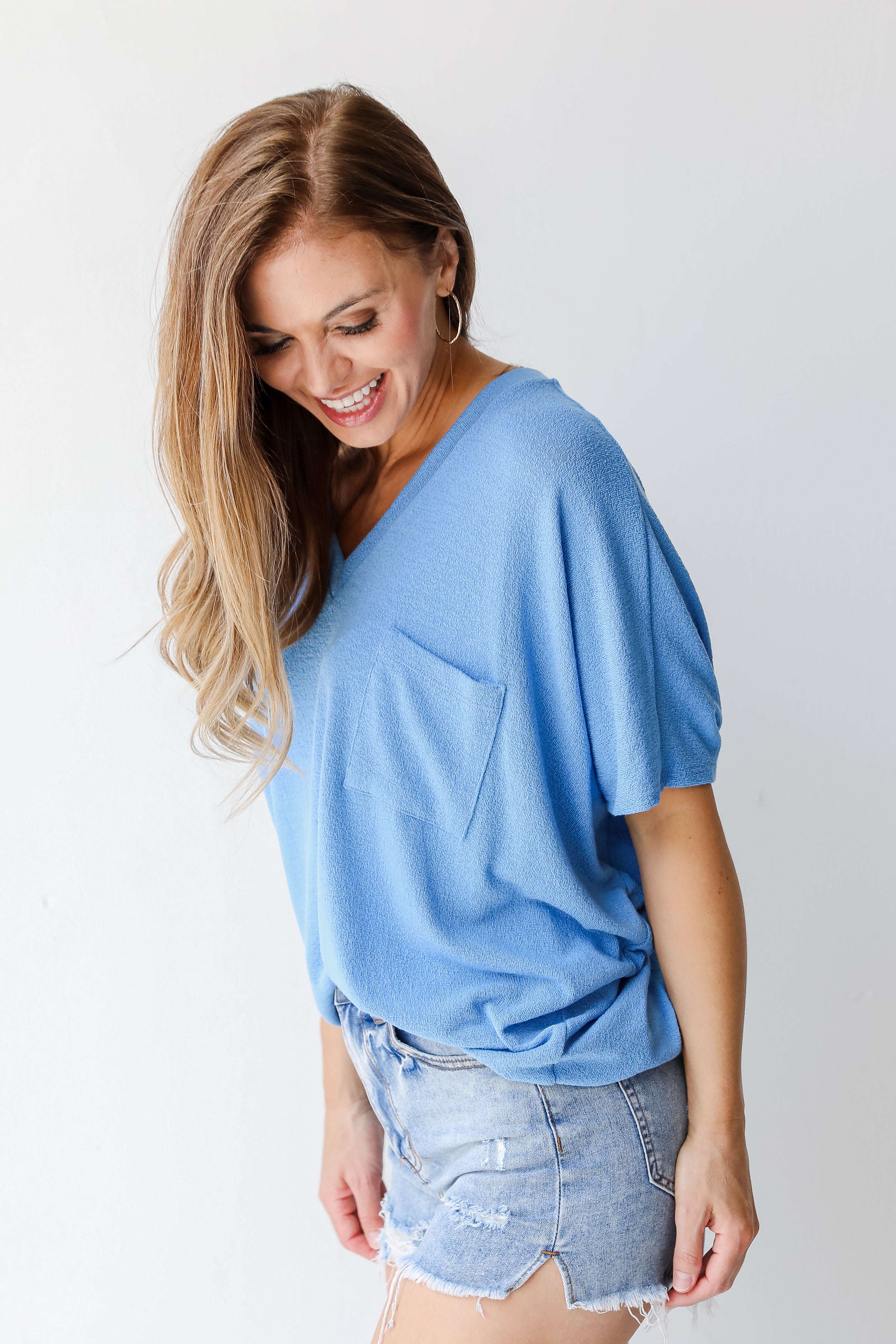Oversized Knit Top in blue side view