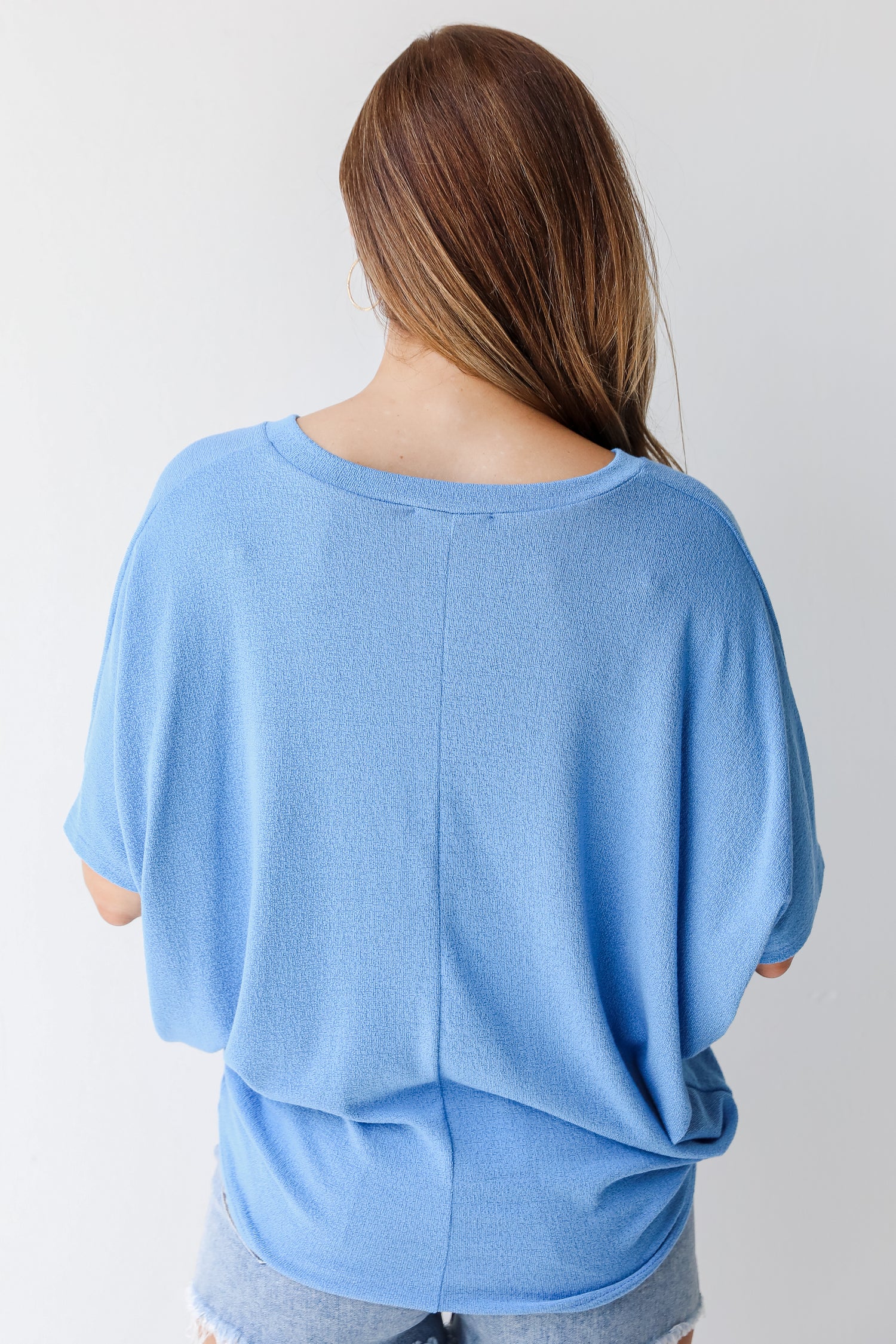 Oversized Knit Top in blue back view