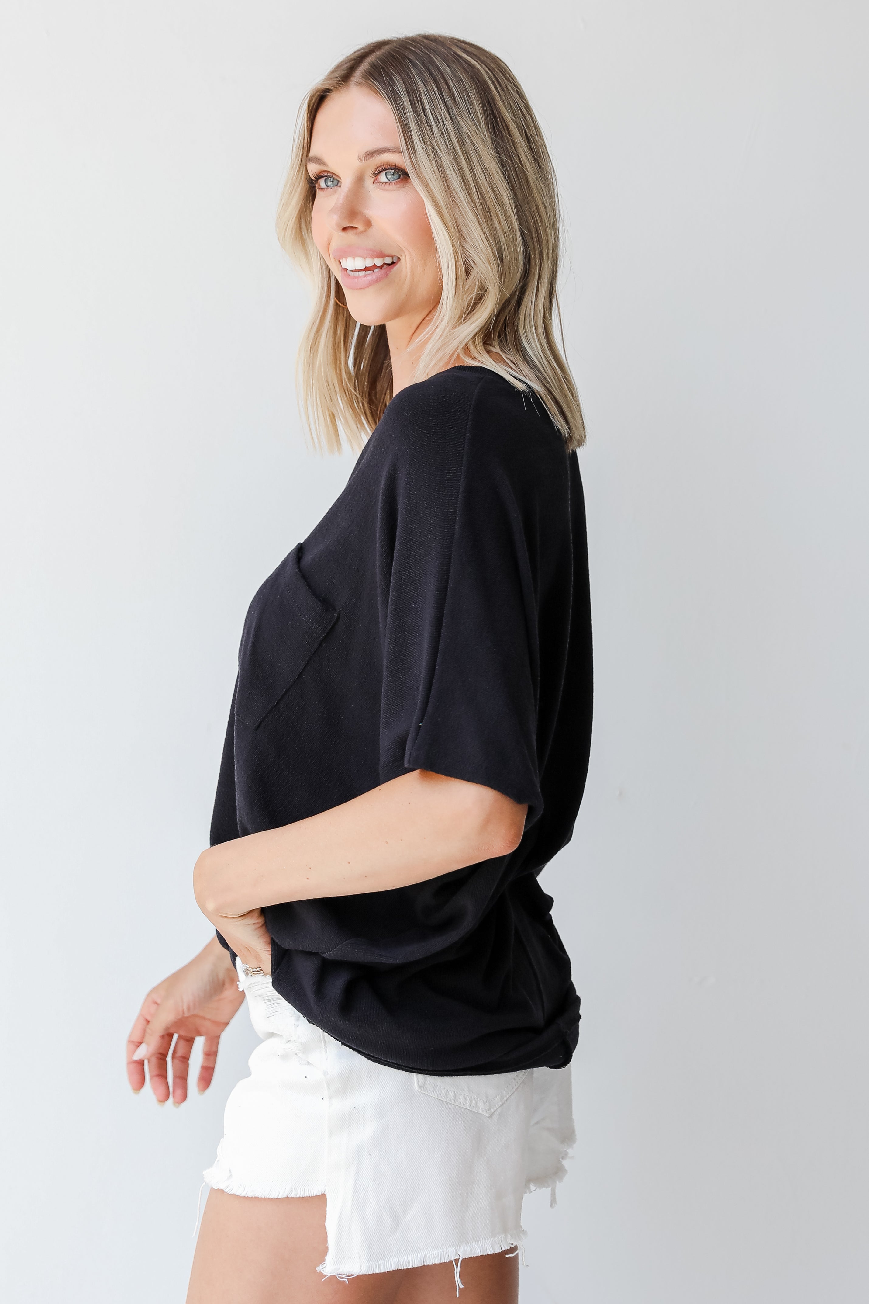 Oversized Knit Top in black side view
