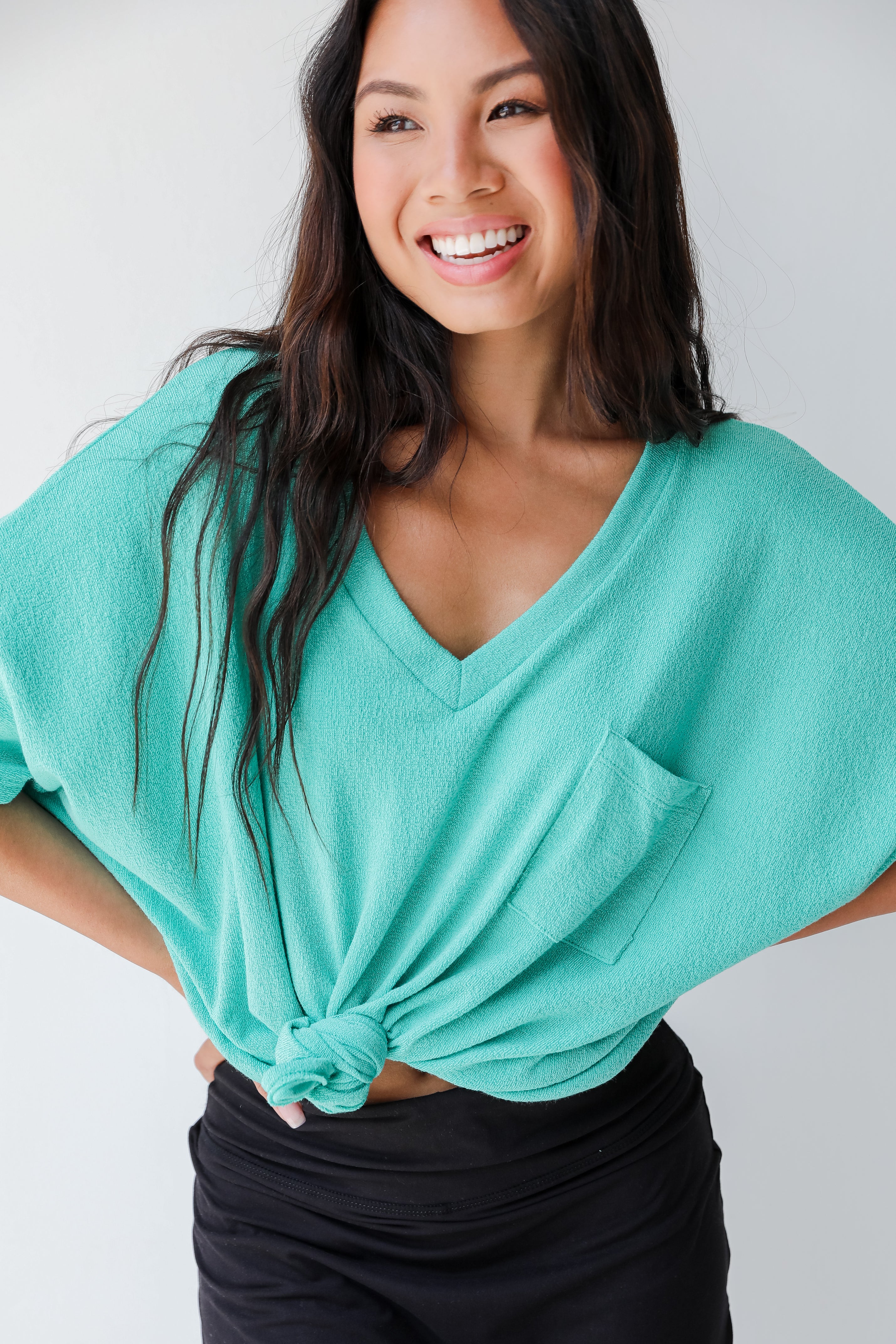 Oversized Knit Top in seafoam on model