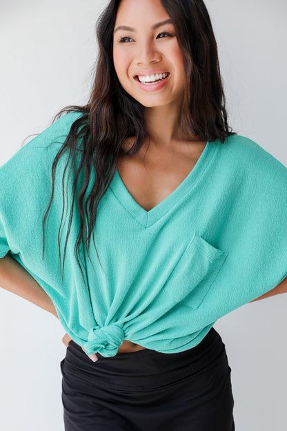 Oversized Knit Top in seafoam on model