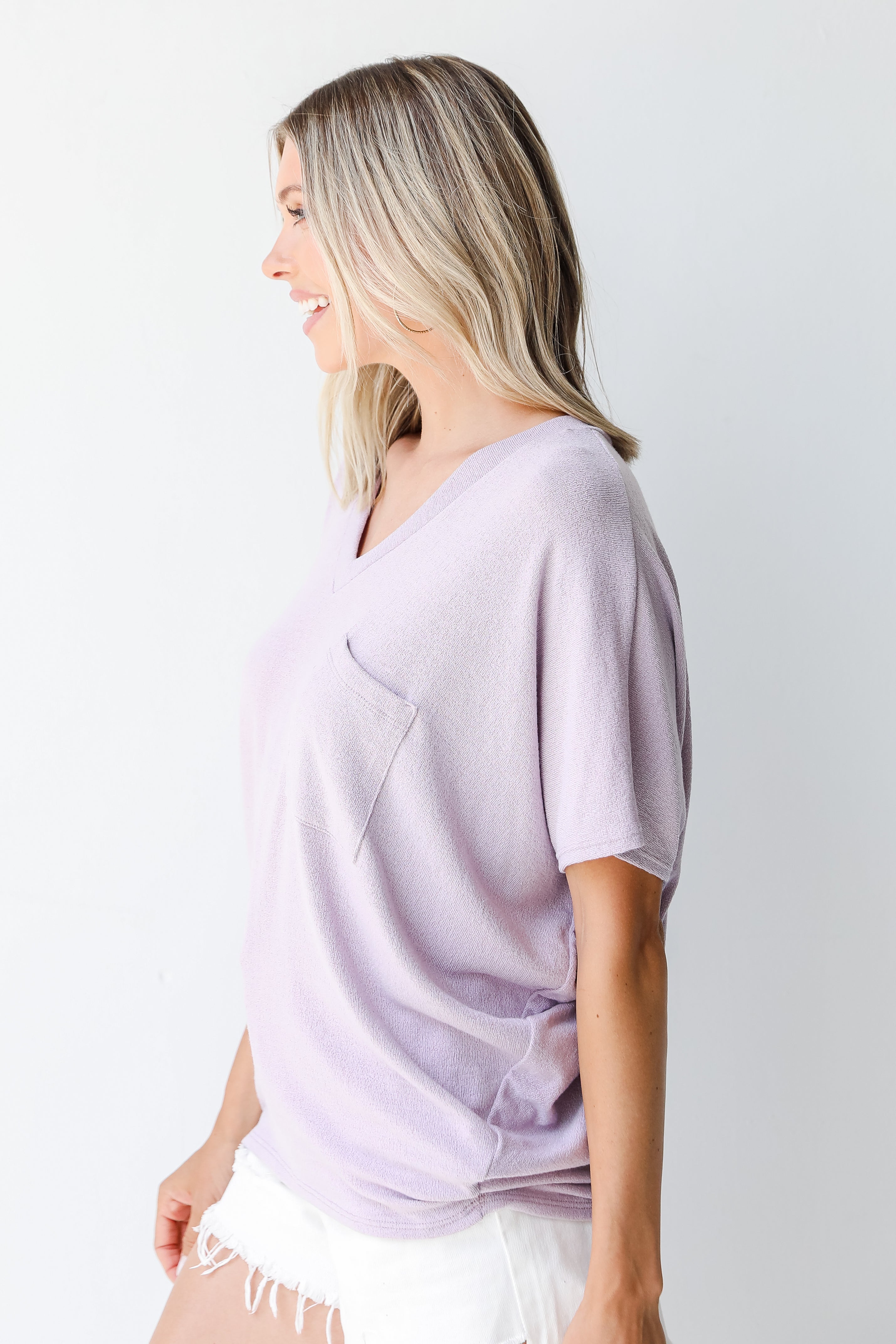 Oversized Knit Top in lavender side view