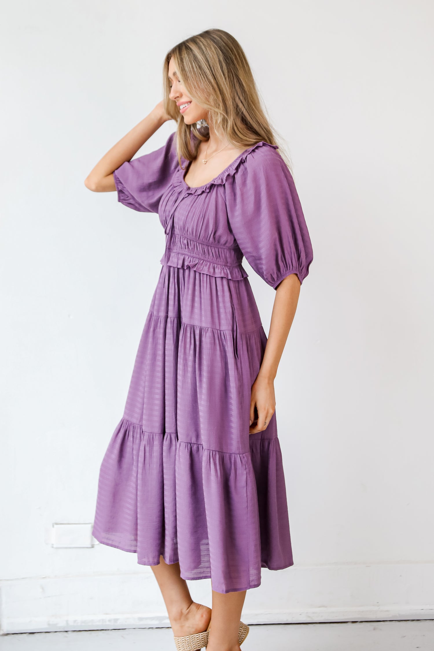 purple Tiered Midi Dress side view