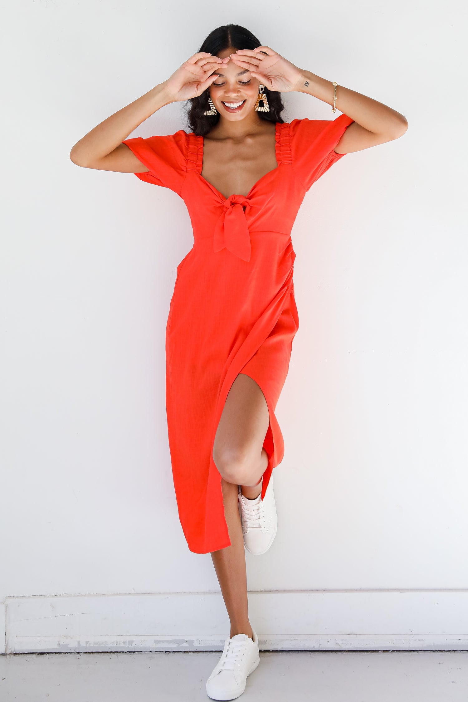 red Midi Dress front view