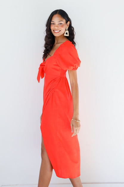 red Midi Dress side view