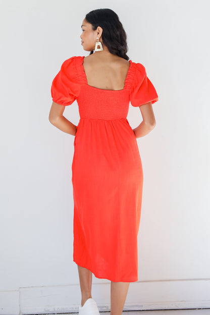 red Midi Dress back view