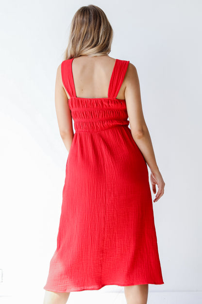 red midi dress back view