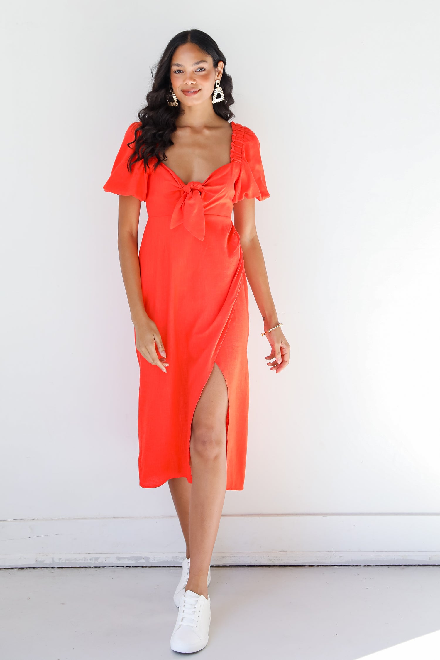 red Midi Dress on model