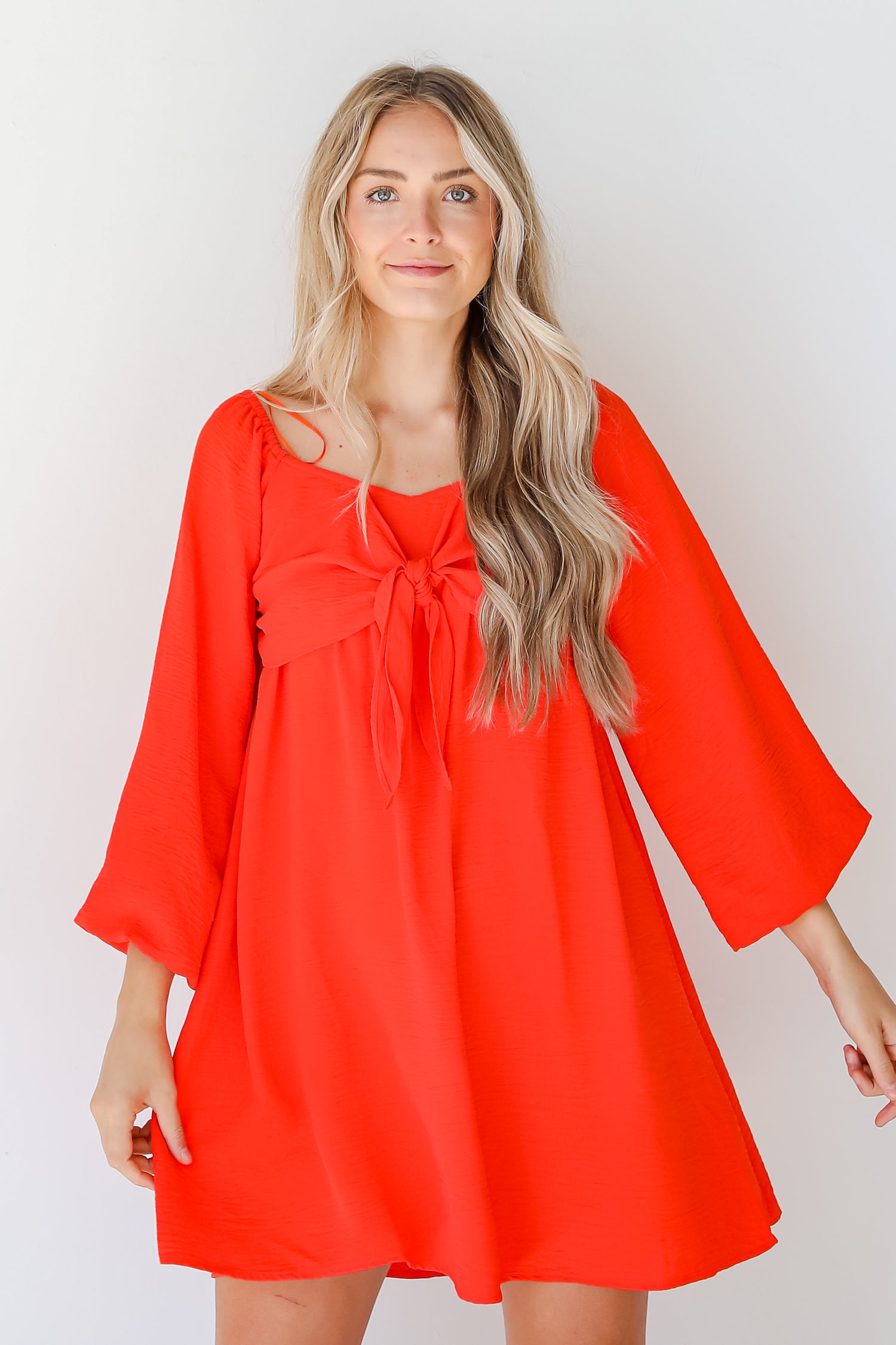 Tie-Front Mini Dress on model